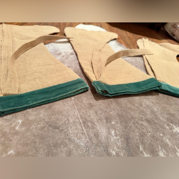 WISTERIA Jute & Green Velvet Embroidered Pinecone Christmas Stockings Set of 6 - Picture 8 of 17